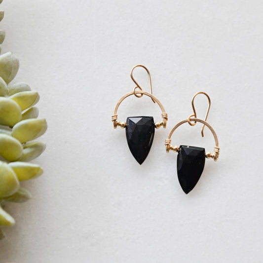 Hammered Hoops: Black Onyx + Gold Earrings