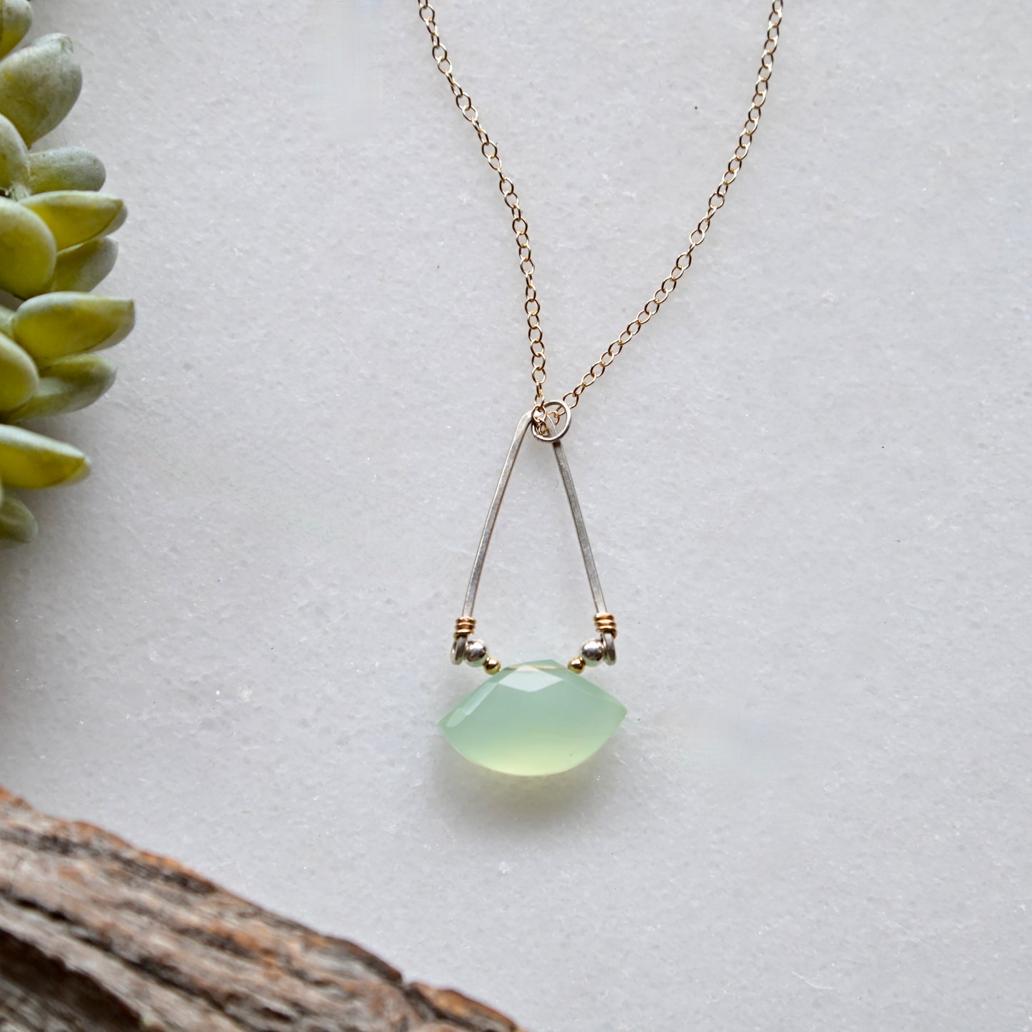 Hammered Hoops: Chalcedony + Mixed Metals Necklace