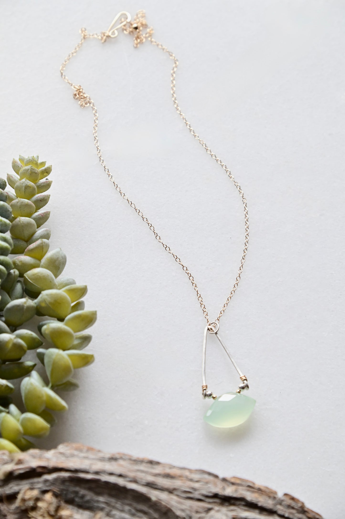 Hammered Hoops: Chalcedony + Mixed Metals Necklace