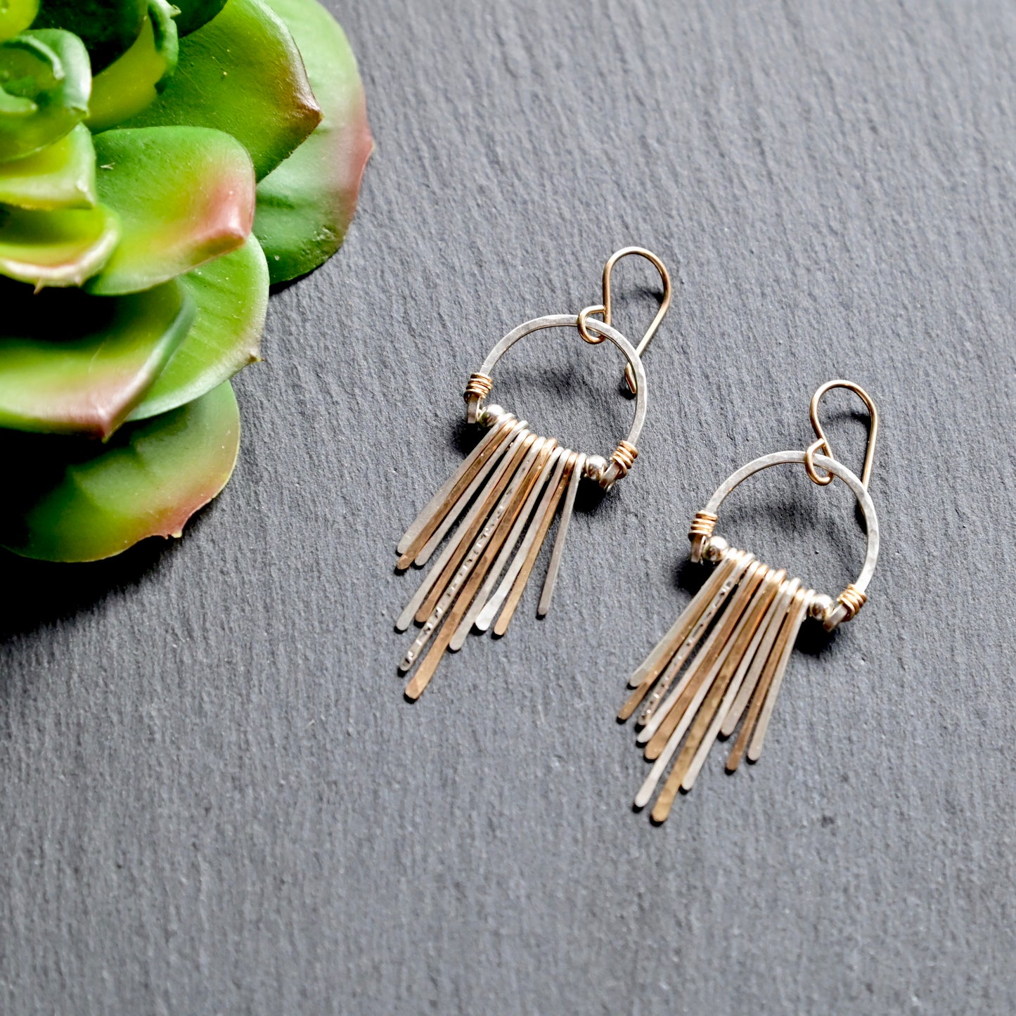 Hammered Hoops: Mixed Metal Earrings