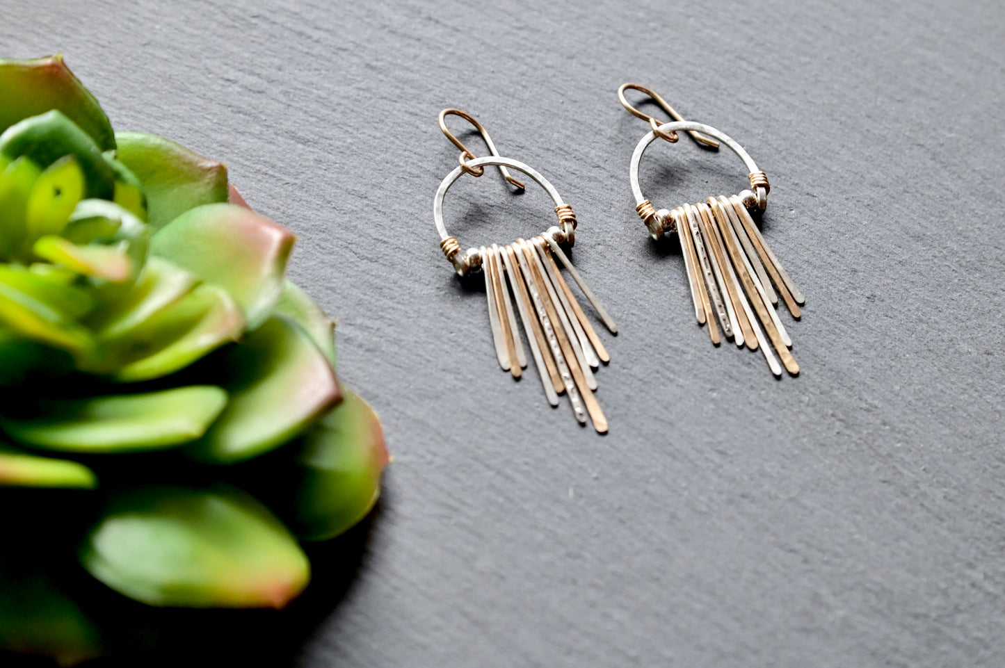 Hammered Hoops: Mixed Metal Earrings