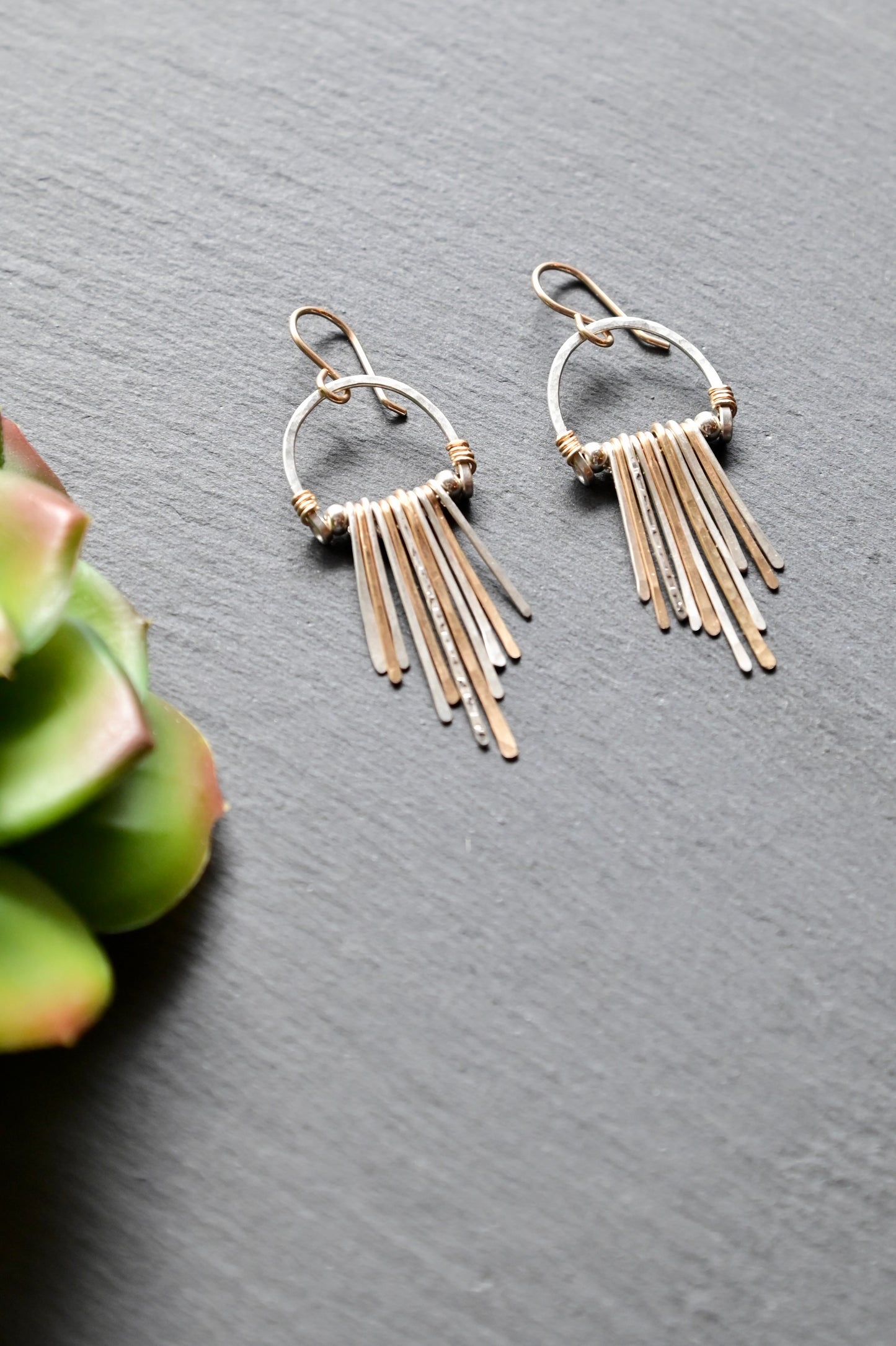 Hammered Hoops: Mixed Metal Earrings