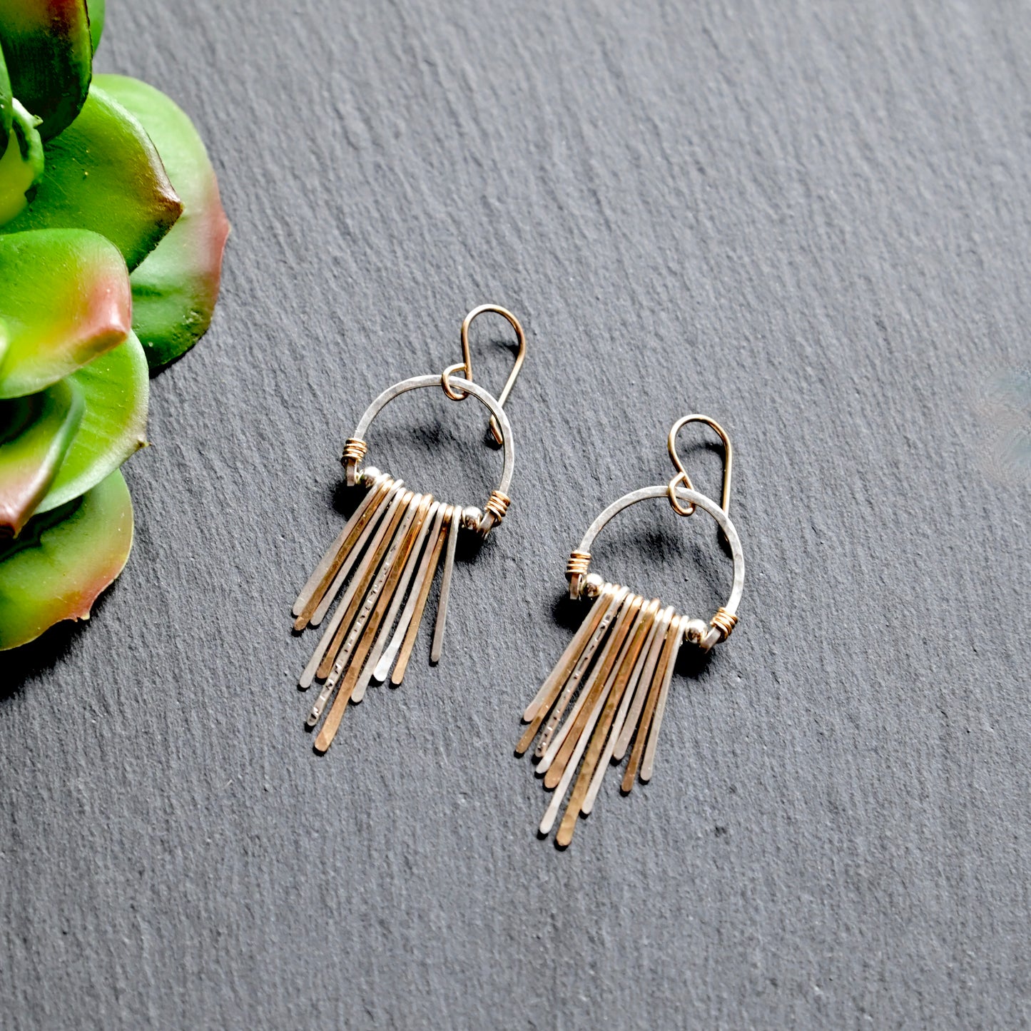 Hammered Hoops: Mixed Metal Earrings