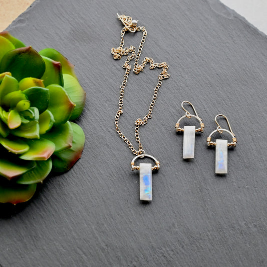 Hammered Hoops: Moonstone + Mixed Metals Necklace and Earrings