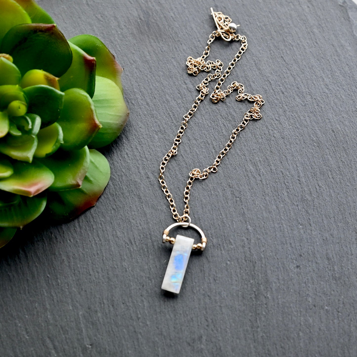 Hammered Hoops: Moonstone + Mixed Metals Necklace and Earrings