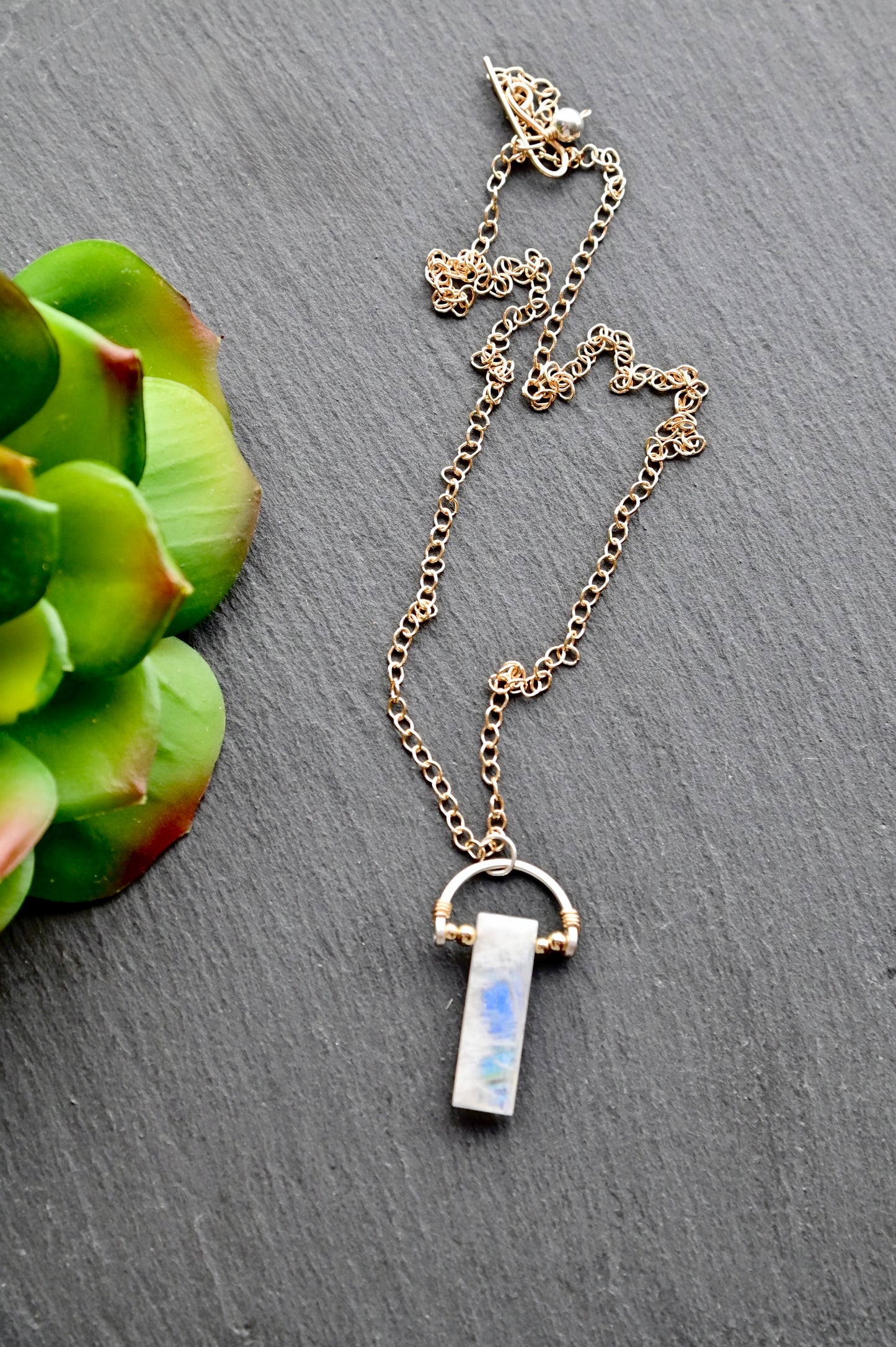 Hammered Hoops: Moonstone + Mixed Metals Necklace and Earrings