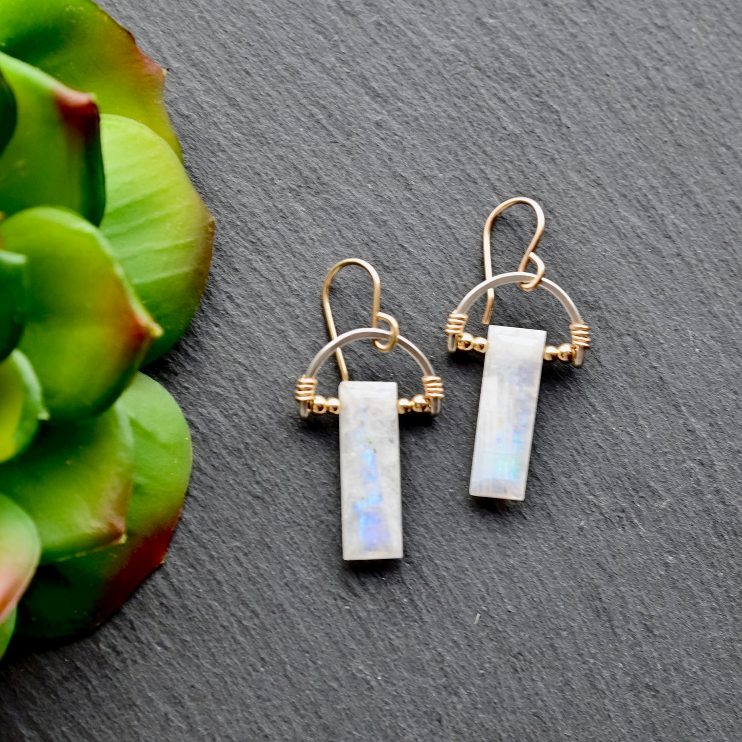 Hammered Hoops: Moonstone + Mixed Metals Necklace and Earrings