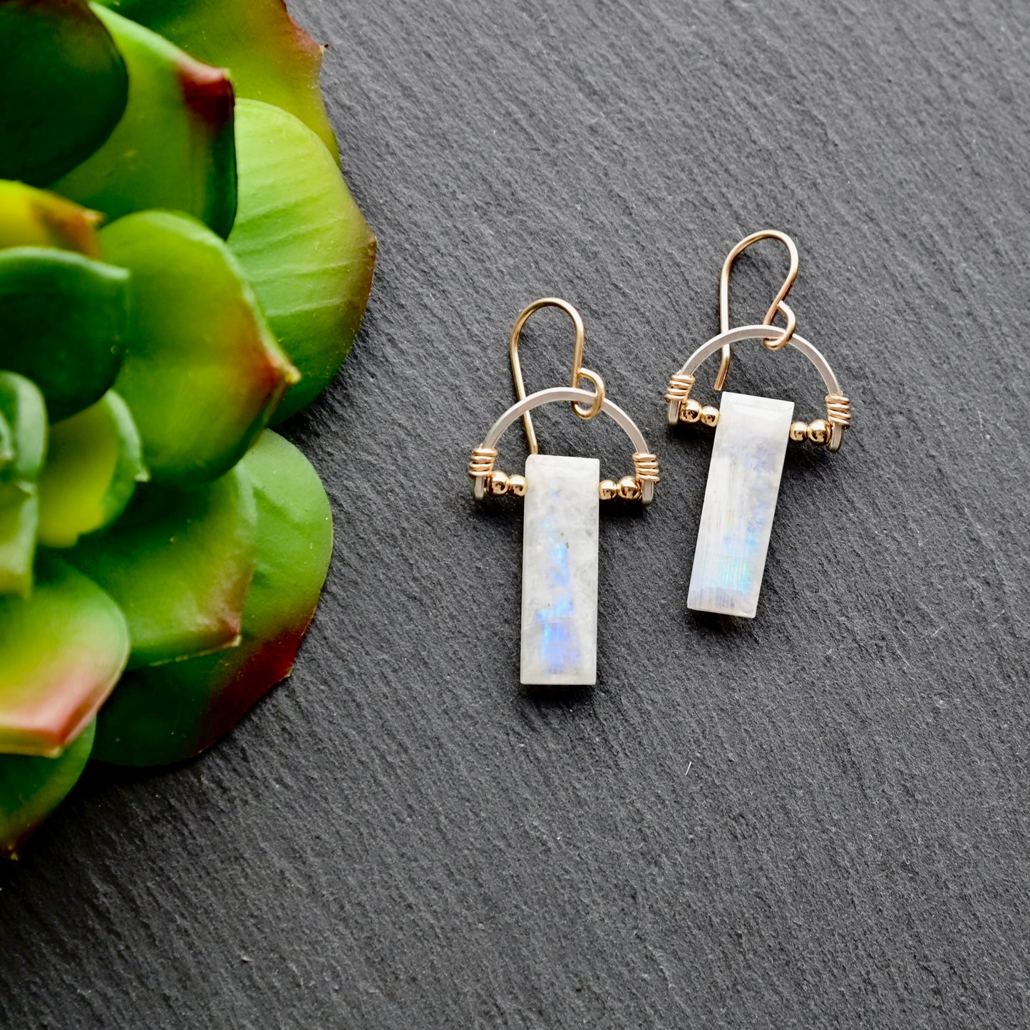 Hammered Hoops: Moonstone + Mixed Metals Necklace and Earrings