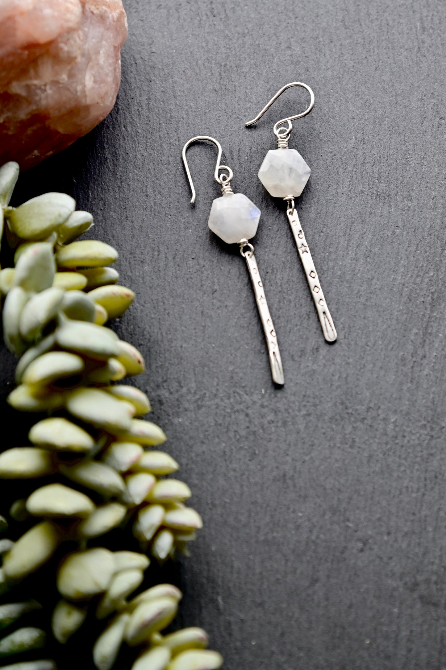 Sticks & Stones: Moonstone + Silver Earrings