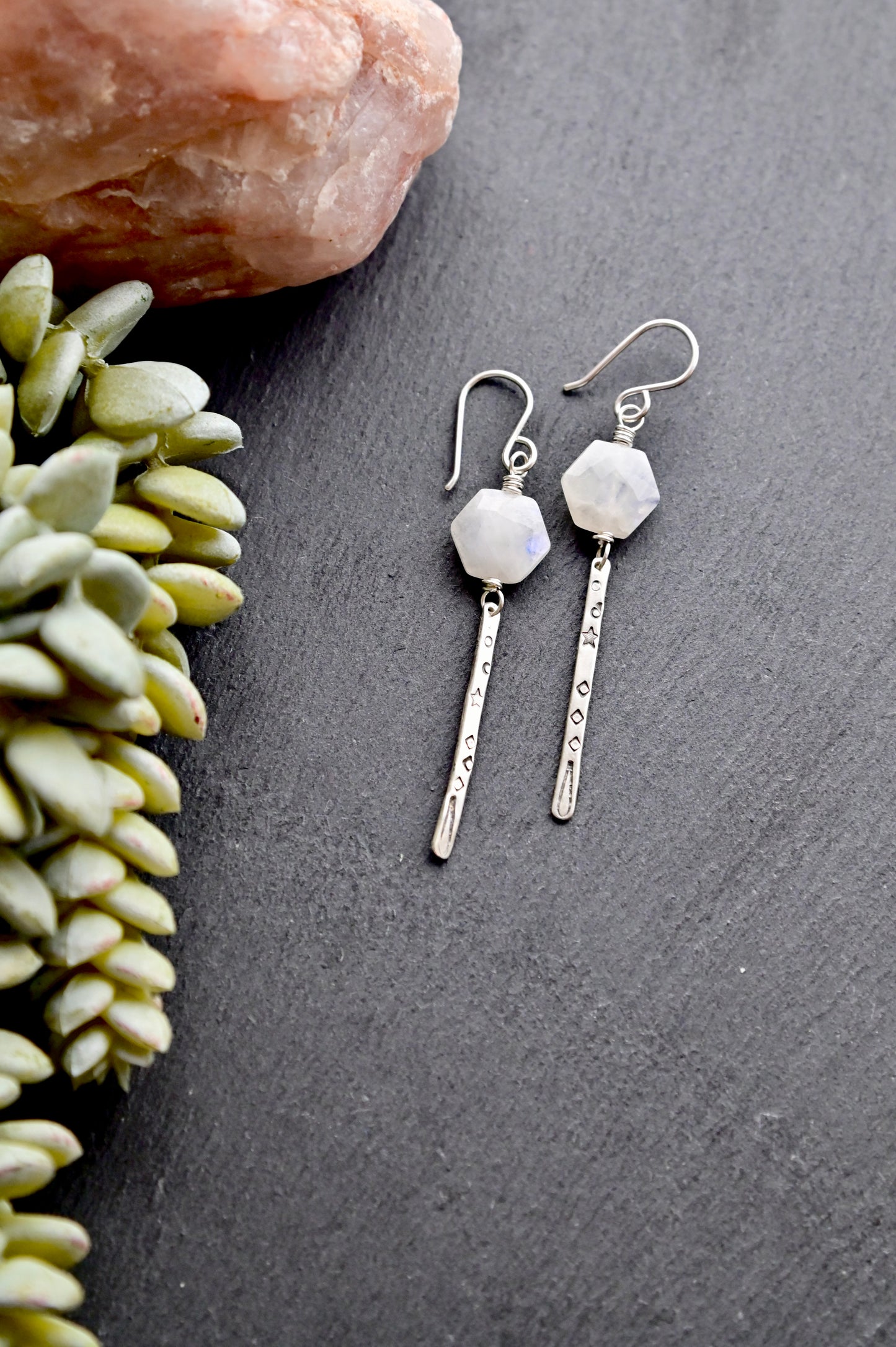 Sticks & Stones: Moonstone + Silver Earrings