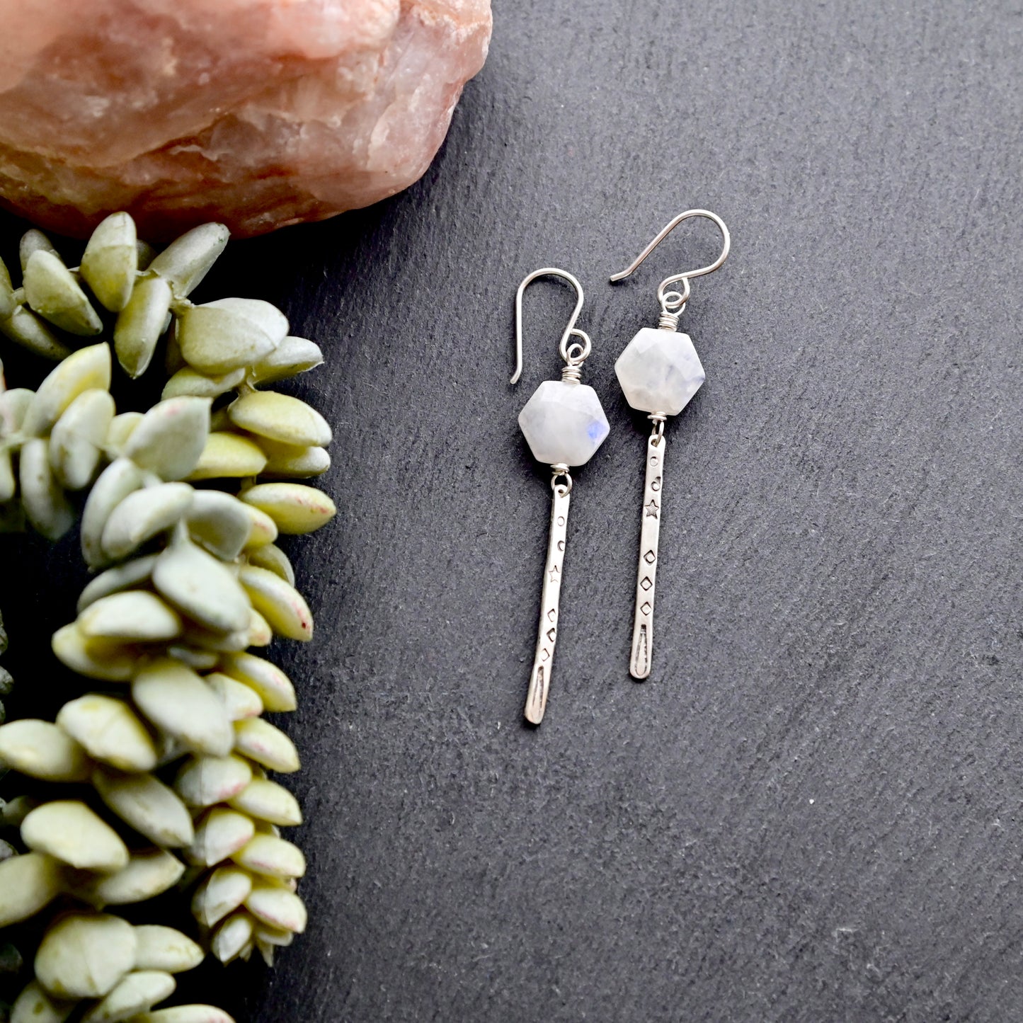Sticks & Stones: Moonstone + Silver Earrings