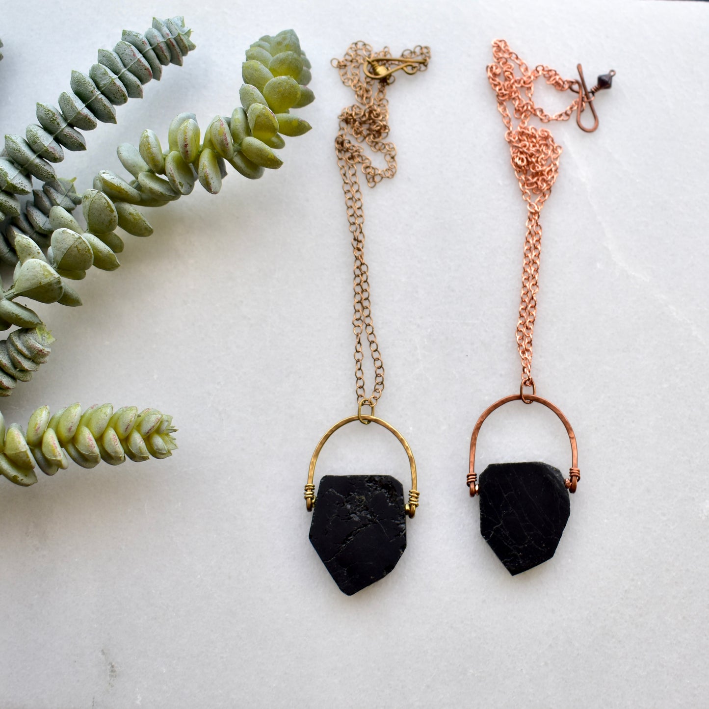 Hammered Hoops: Black Tourmaline Necklaces