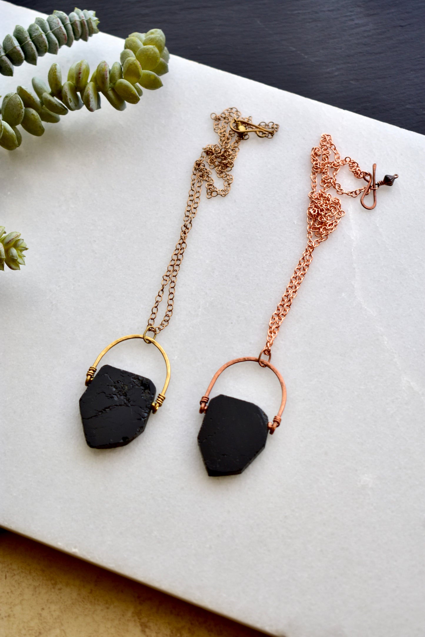 Hammered Hoops: Black Tourmaline Necklaces
