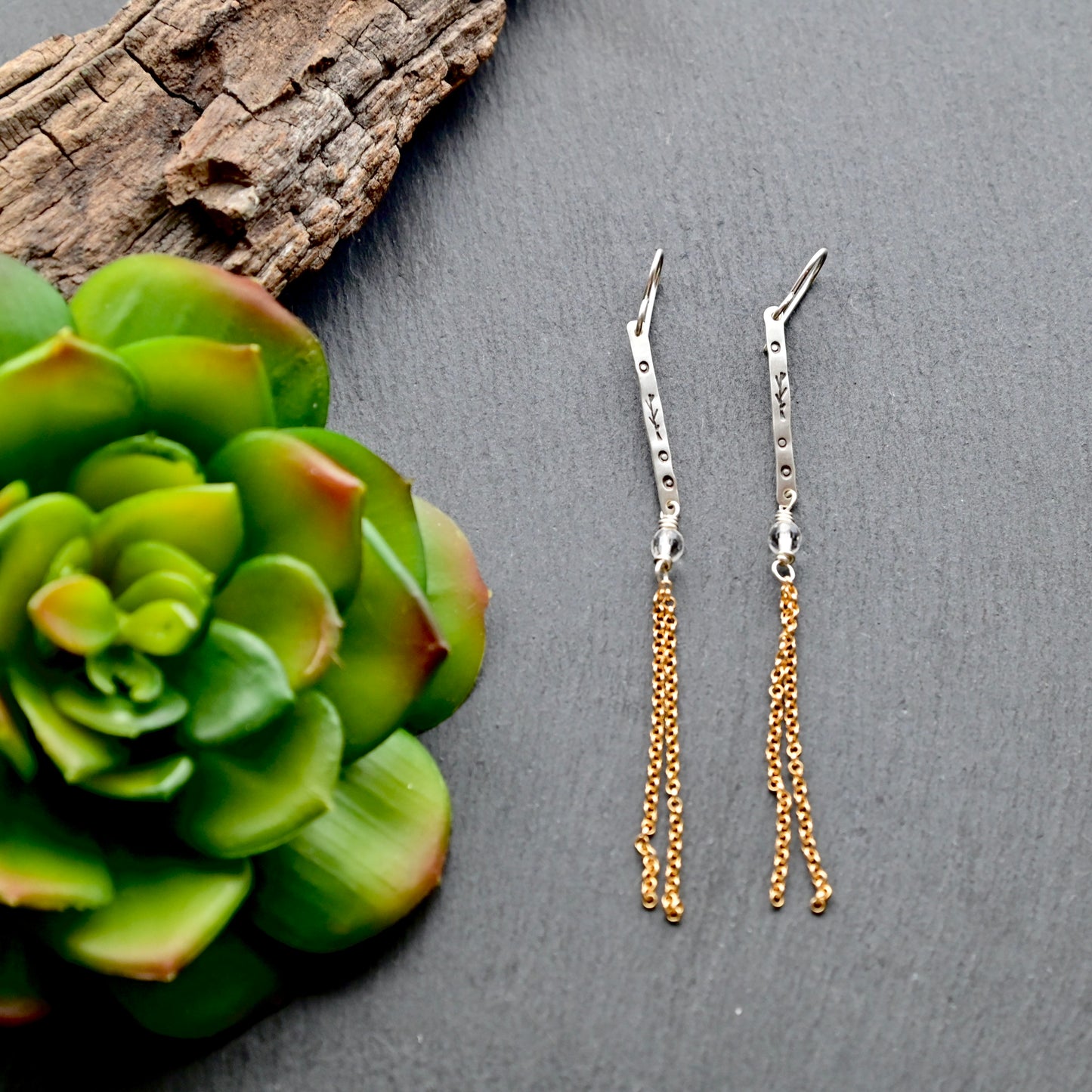 Sticks & Stones: Quartz Crystal + Mixed Metals Earrings