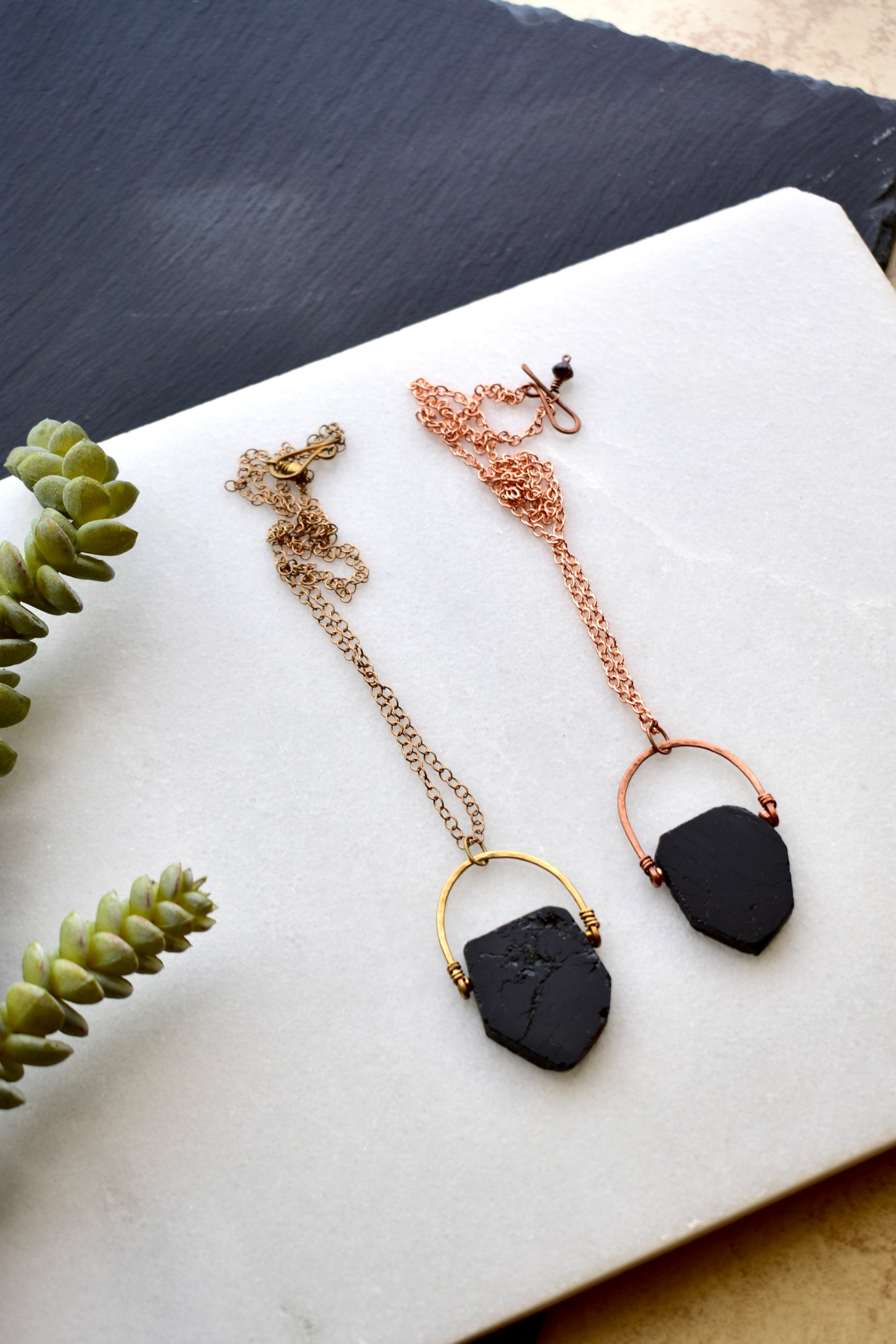 Hammered Hoops: Black Tourmaline Necklaces