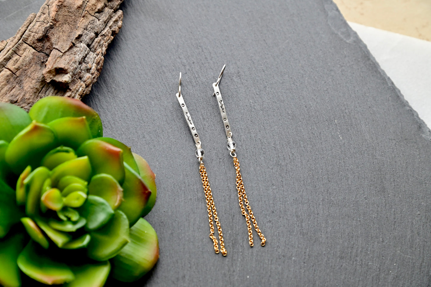 Sticks & Stones: Quartz Crystal + Mixed Metals Earrings