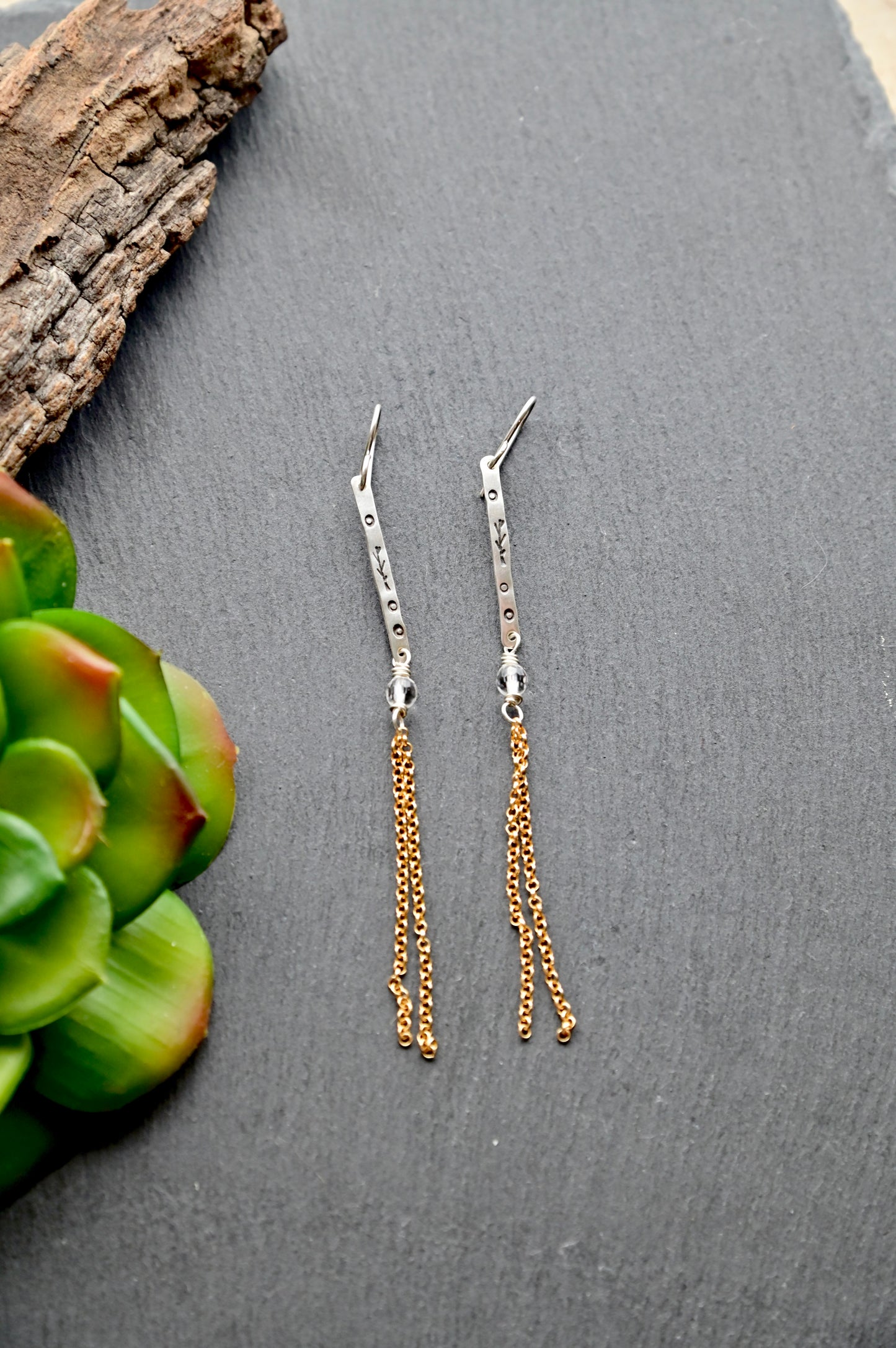 Sticks & Stones: Quartz Crystal + Mixed Metals Earrings
