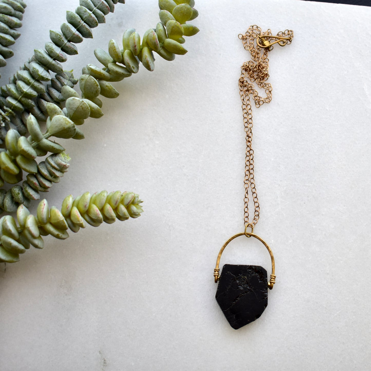 Hammered Hoops: Black Tourmaline Necklaces