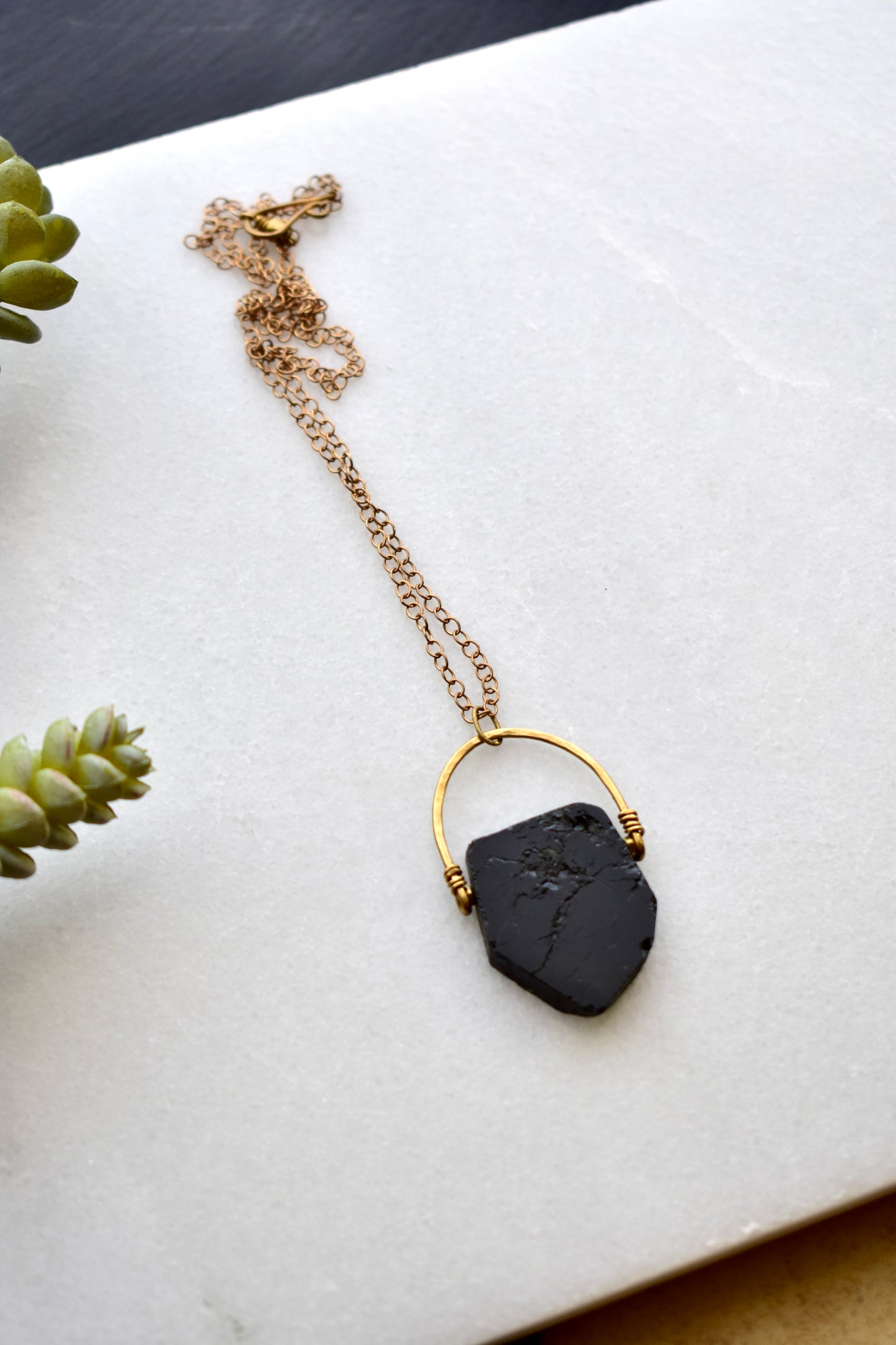 Hammered Hoops: Black Tourmaline Necklaces