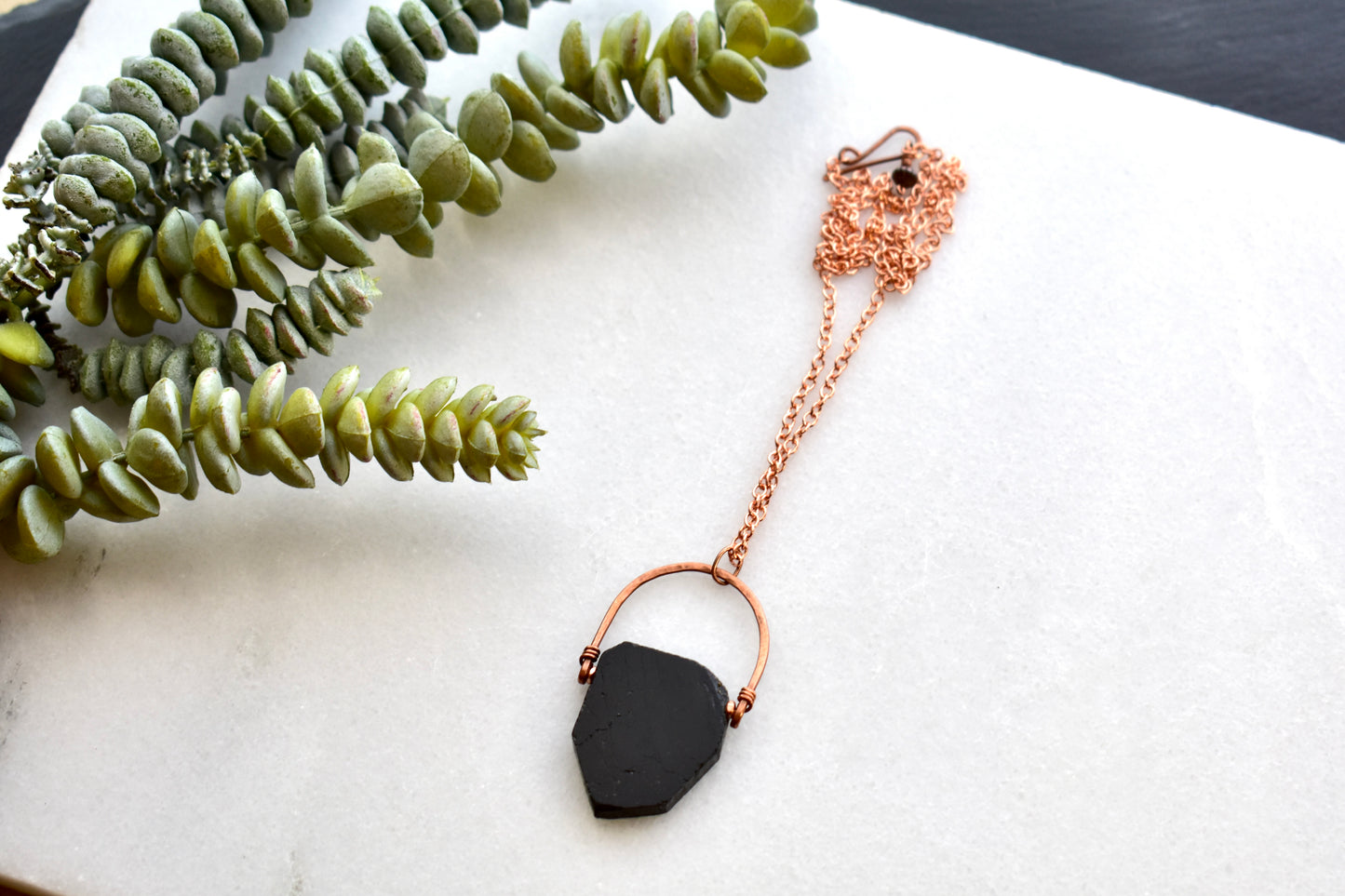 Hammered Hoops: Black Tourmaline Necklaces