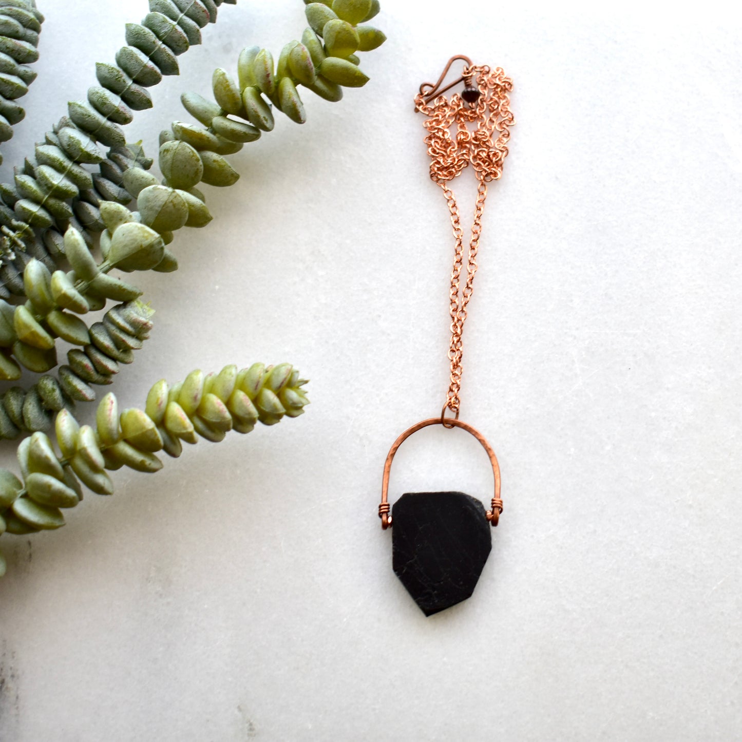 Hammered Hoops: Black Tourmaline Necklaces