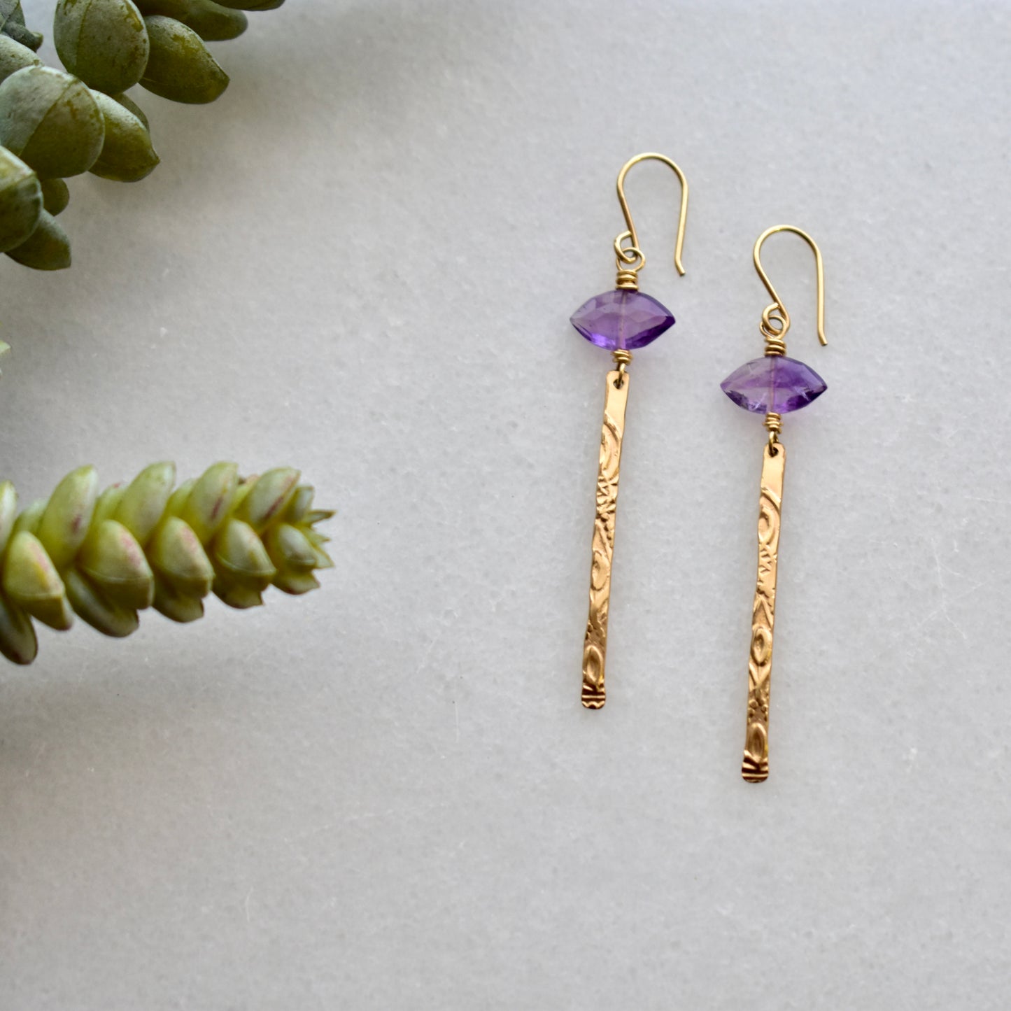 Sticks & Stones: Amethyst + Gold Earrings
