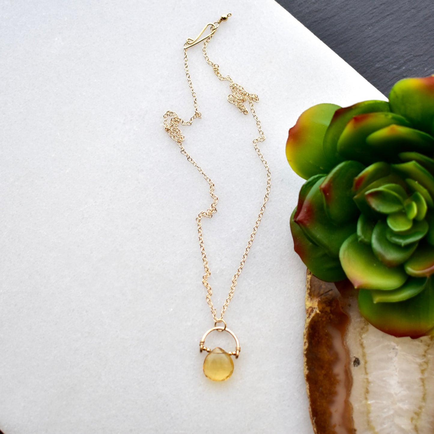 Hammered Hoops: Citrine + Gold Pendant