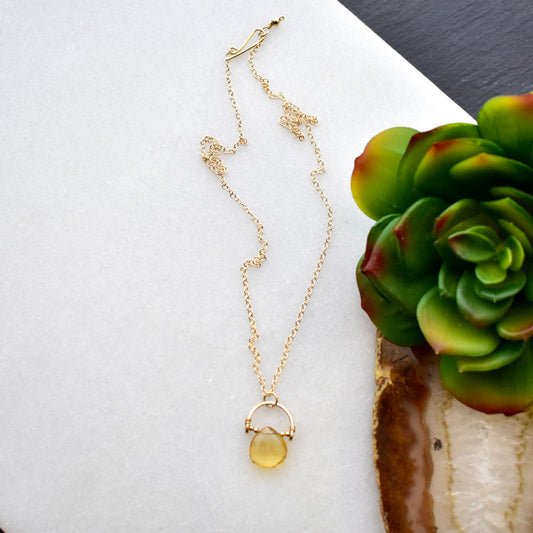 Hammered Hoops: Citrine + Gold Pendant