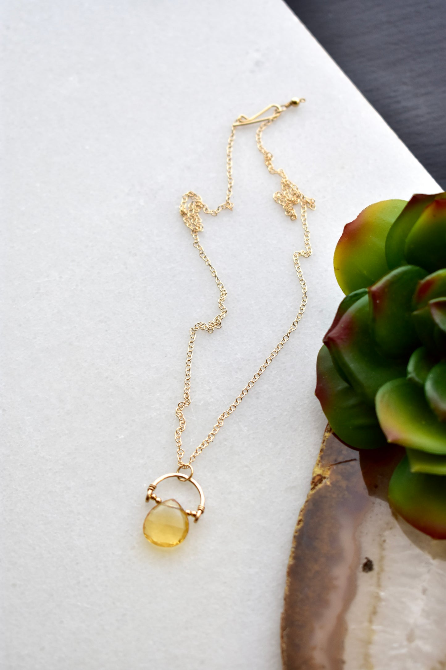 Hammered Hoops: Citrine + Gold Pendant