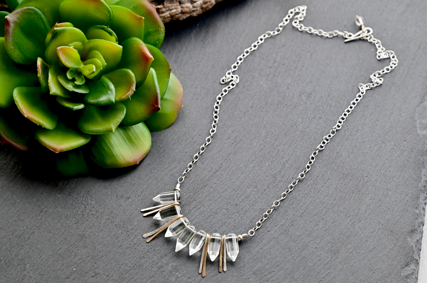 Sticks & Stones: Quartz Crystal + Mixed Metals Necklace