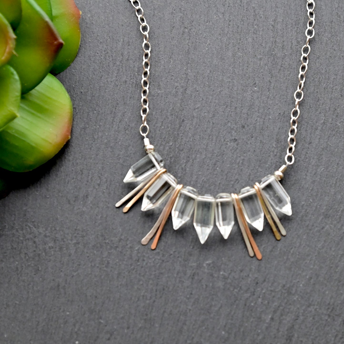 Sticks & Stones: Quartz Crystal + Mixed Metals Necklace
