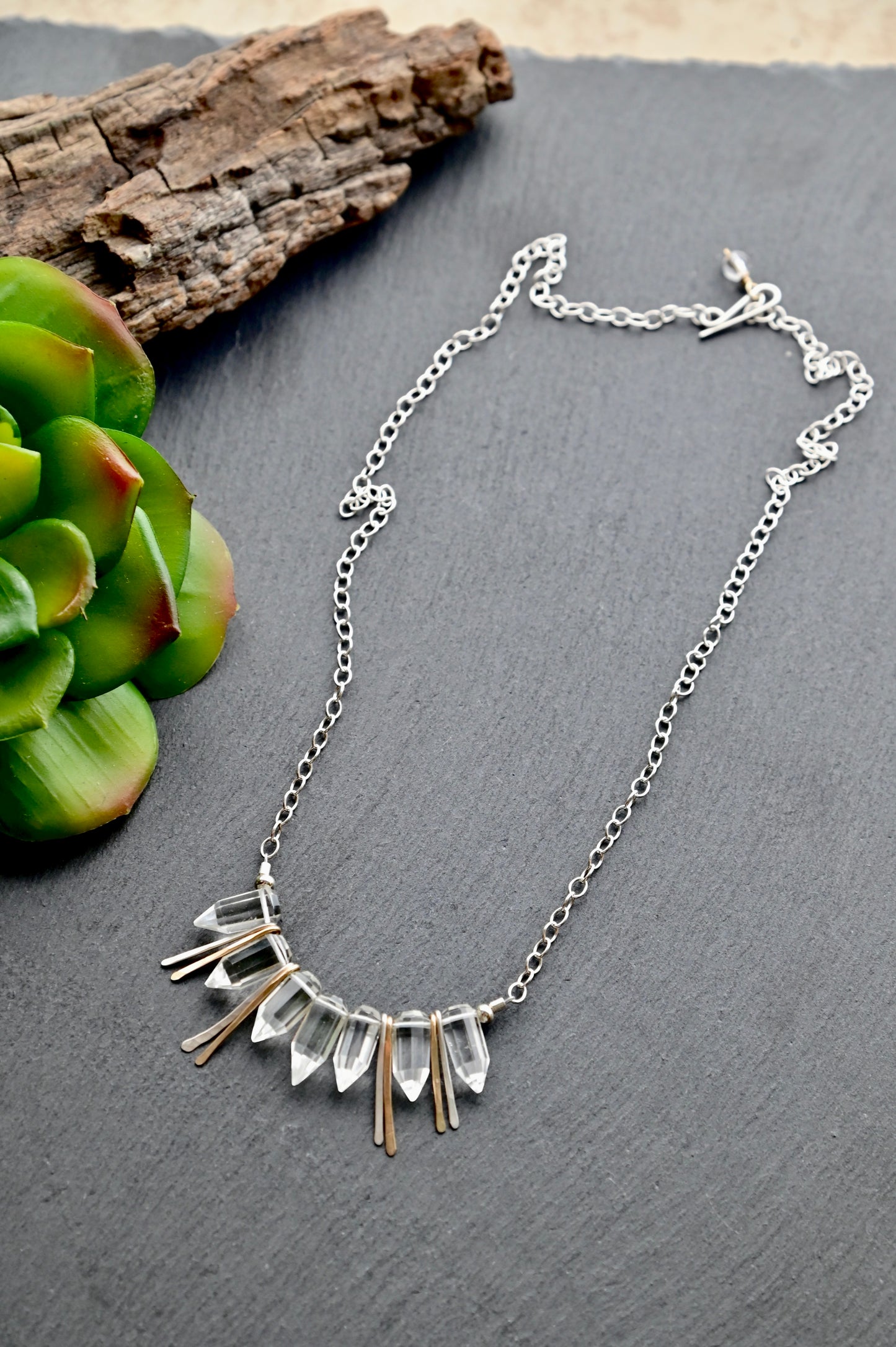 Sticks & Stones: Quartz Crystal + Mixed Metals Necklace