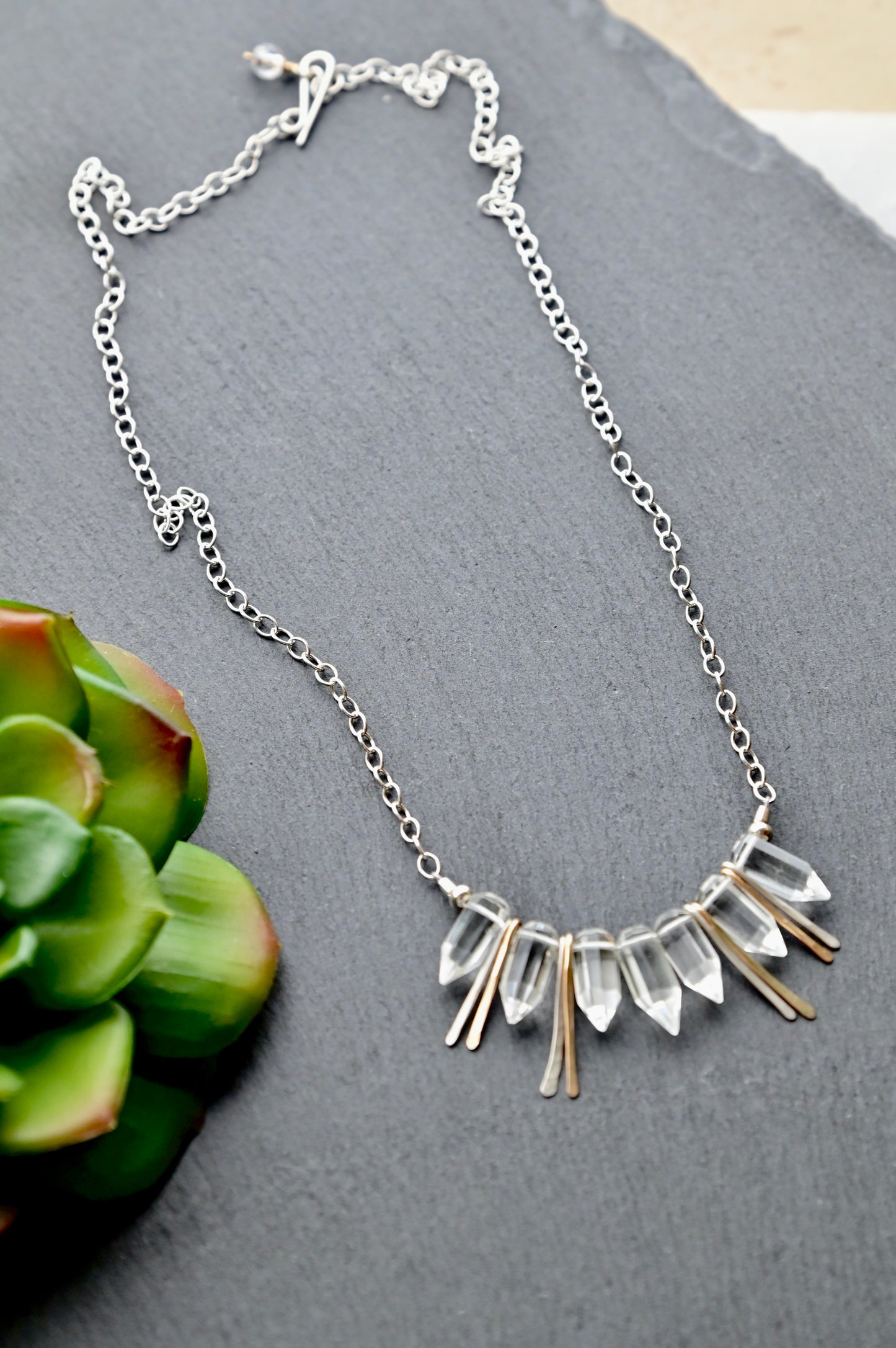Sticks & Stones: Quartz Crystal + Mixed Metals Necklace