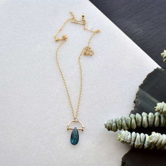 Hammered Hoops: Blue Kyanite + Mixed Metals Pendant
