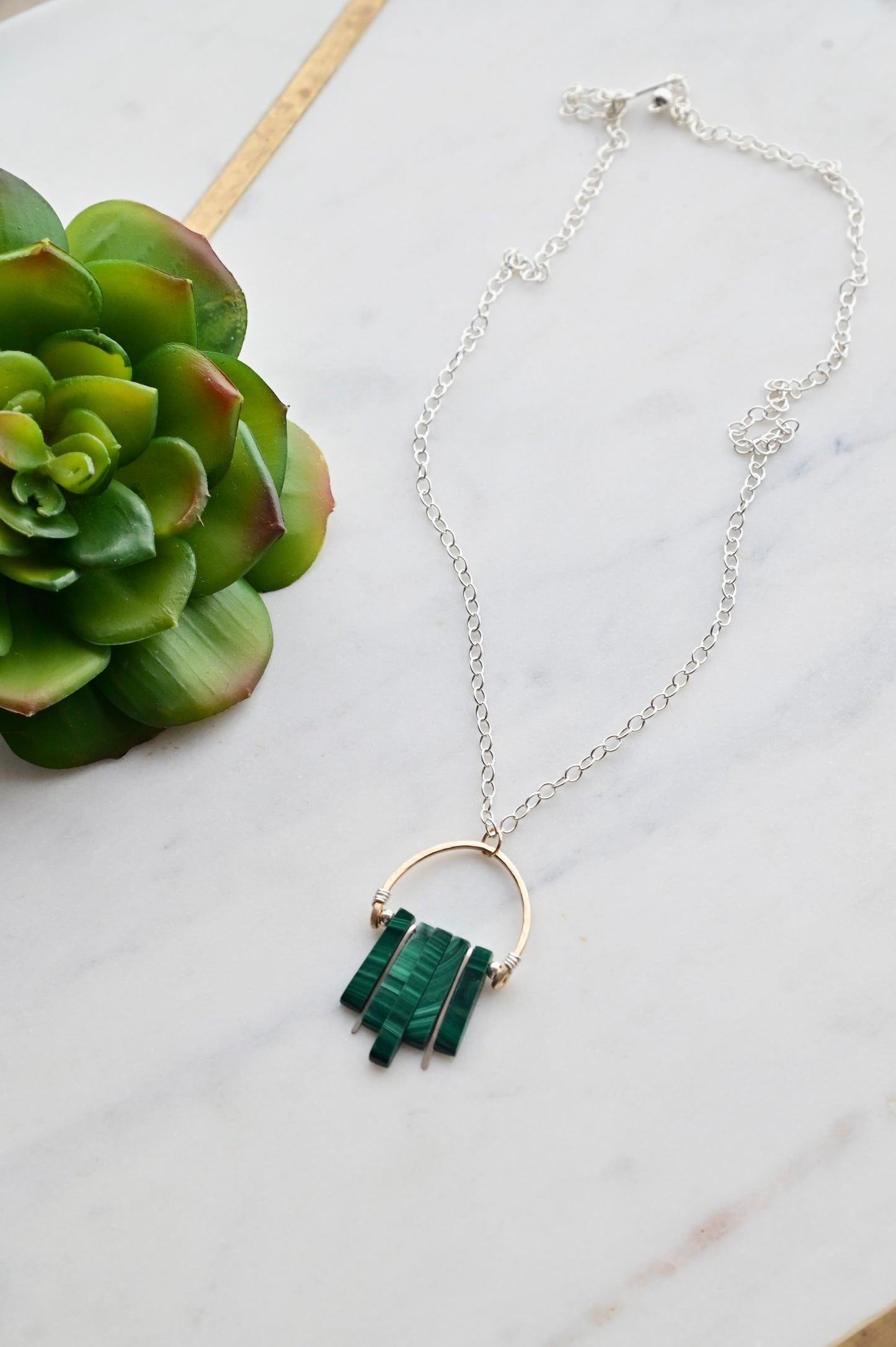 Hammered Hoops: Malachite + Mixed Metals Necklace