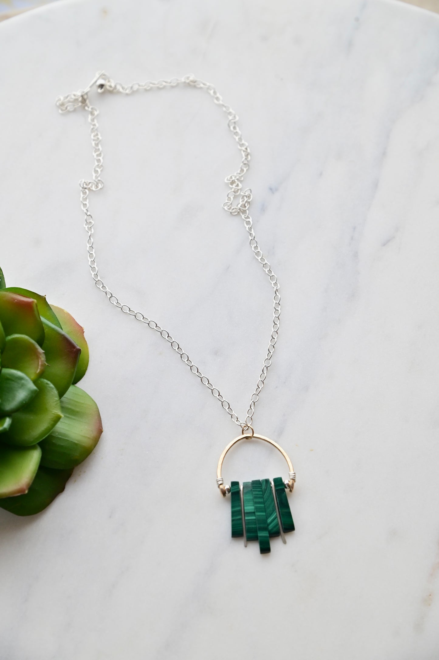 Hammered Hoops: Malachite + Mixed Metals Necklace