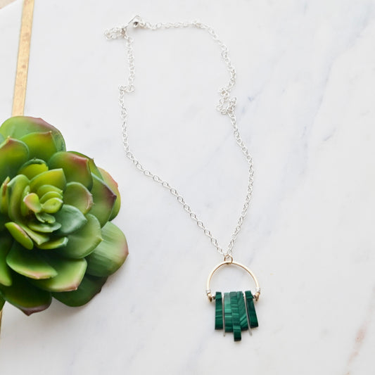 Hammered Hoops: Malachite + Mixed Metals Necklace