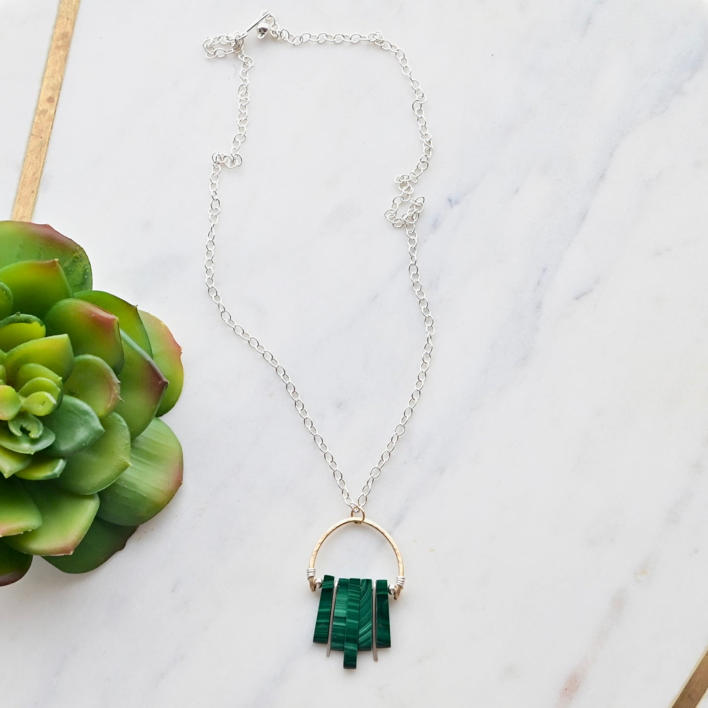 Hammered Hoops: Malachite + Mixed Metals Necklace