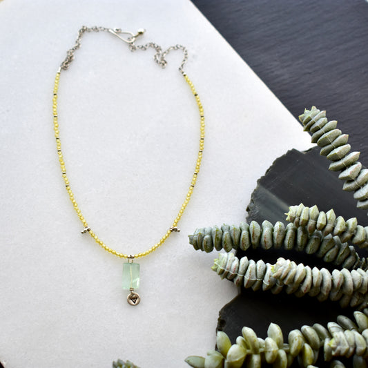 Silver Elements: Green Quartz + Yellow Zircon Necklace