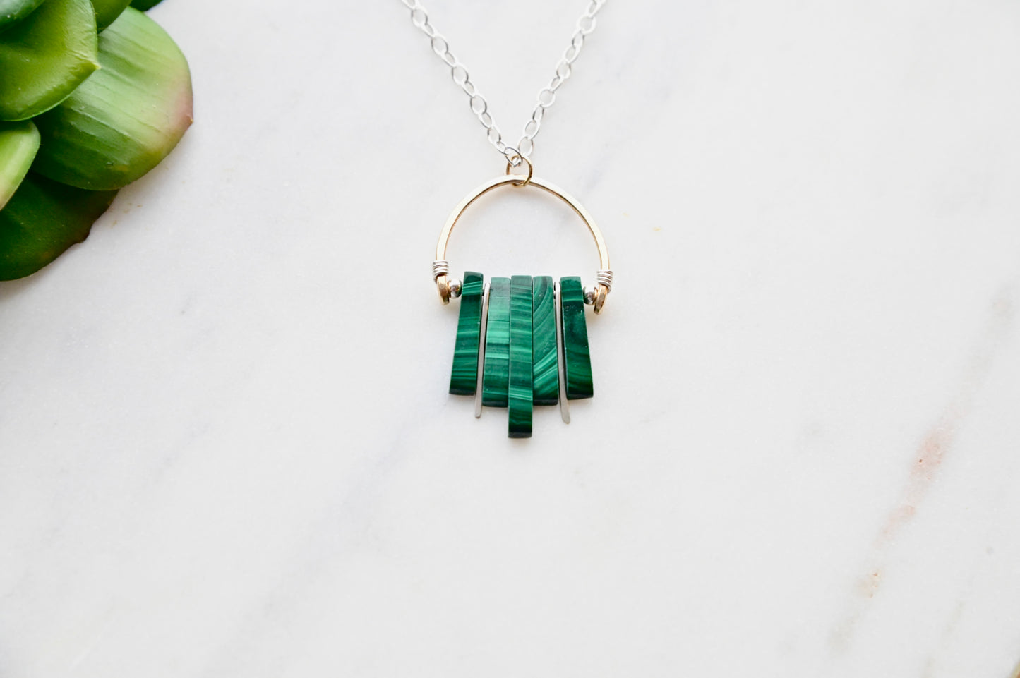Hammered Hoops: Malachite + Mixed Metals Necklace