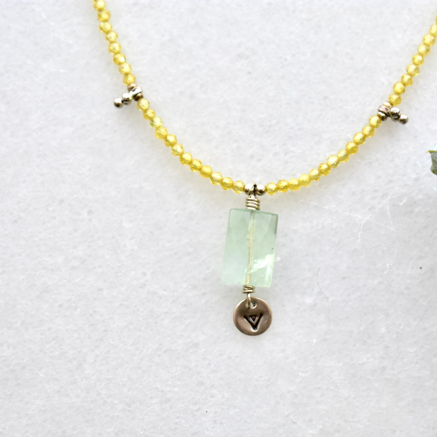 Silver Elements: Green Quartz + Yellow Zircon Necklace