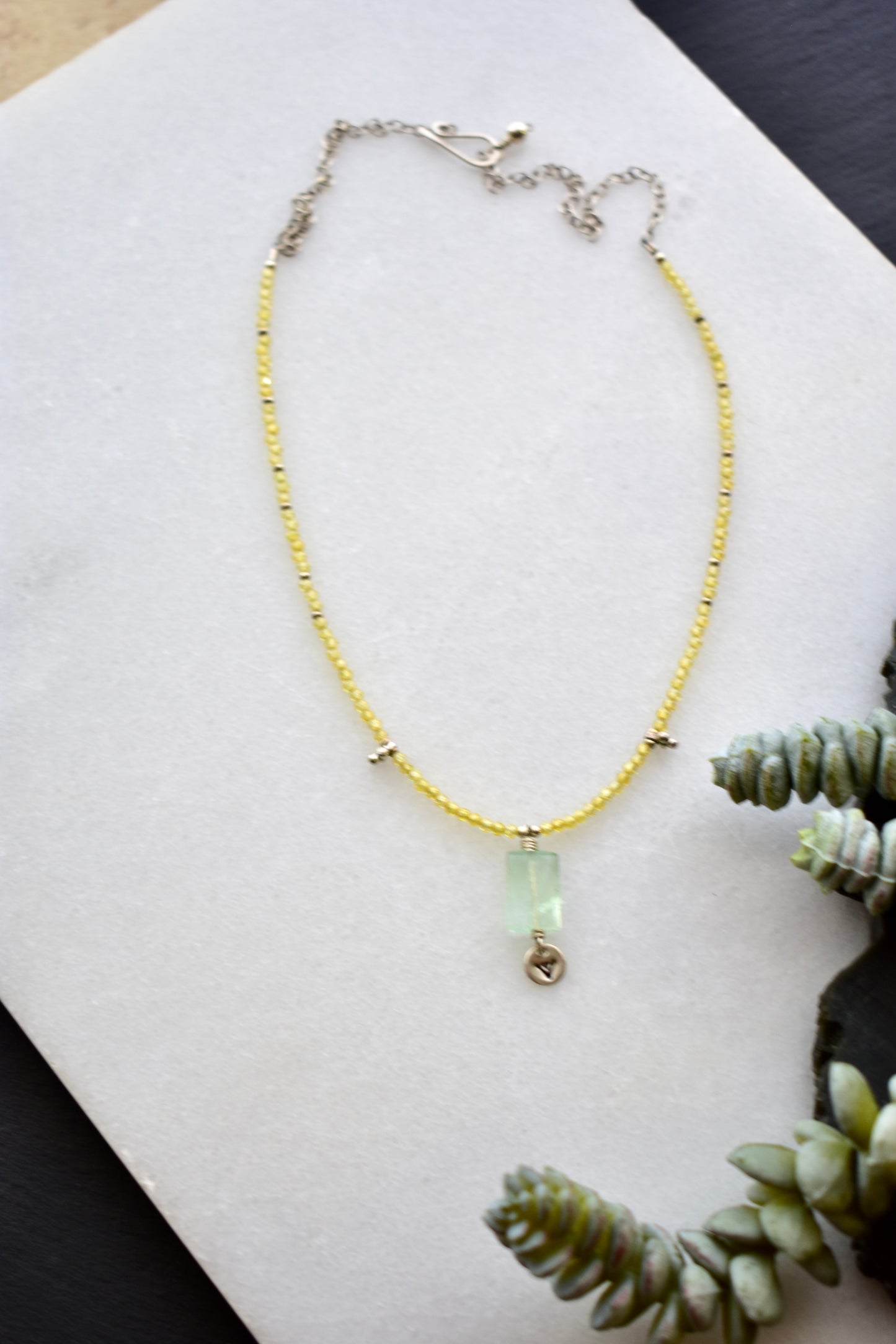Silver Elements: Green Quartz + Yellow Zircon Necklace