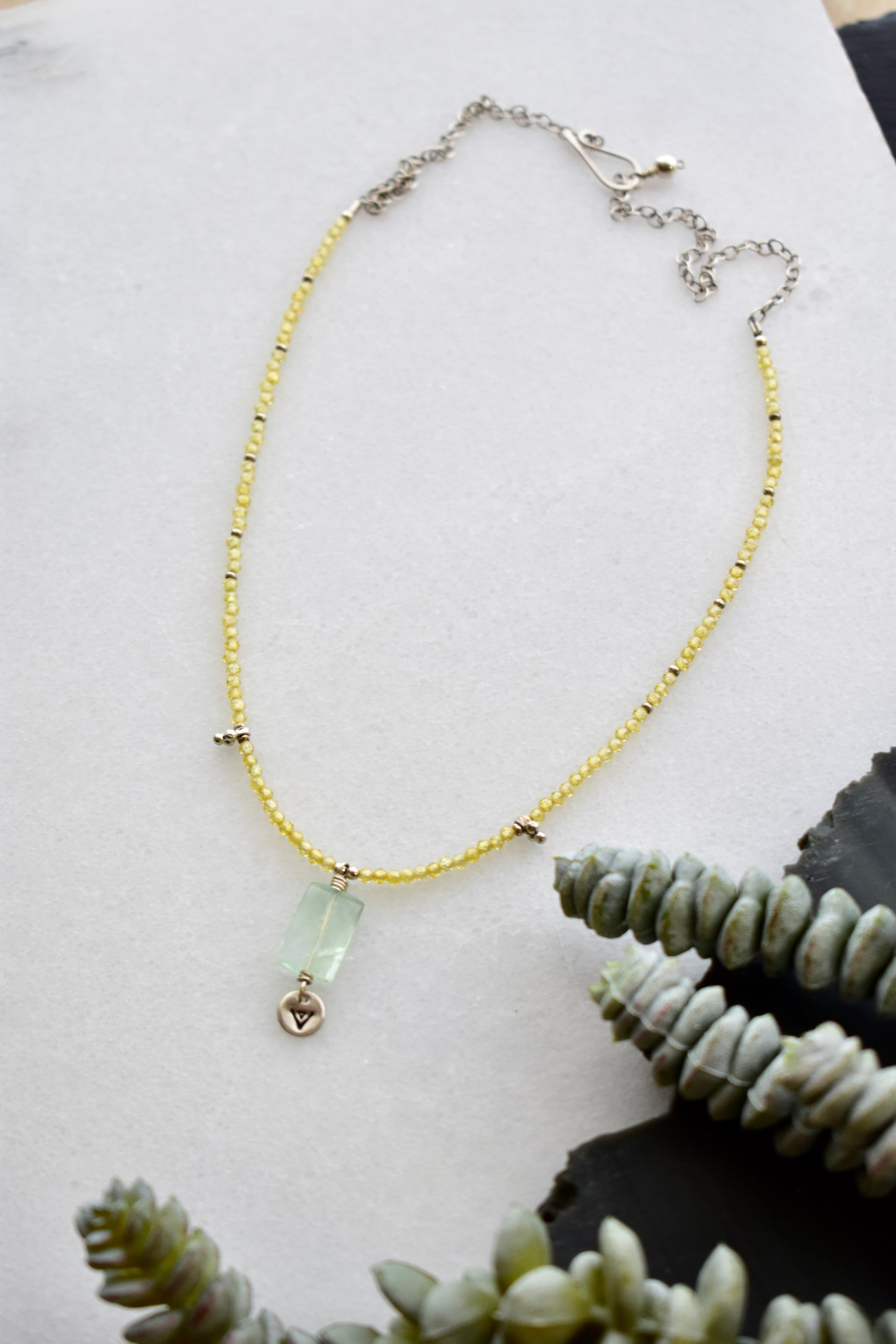 Silver Elements: Green Quartz + Yellow Zircon Necklace