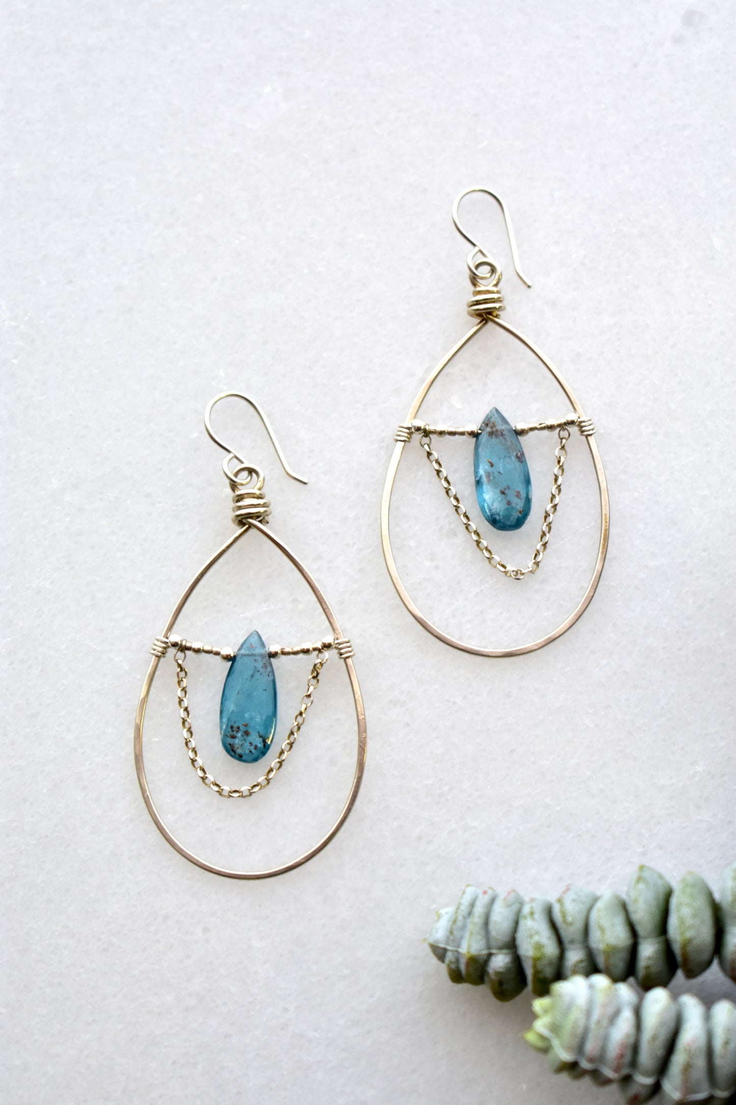 Hammered Hoops: Blue Kyanite + Silver Earrings