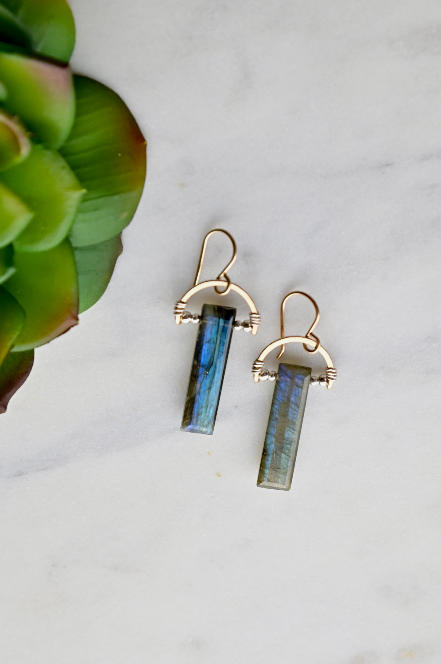 Hammered Hoops: Labradorite + Mixed Metals Necklace and Earrings