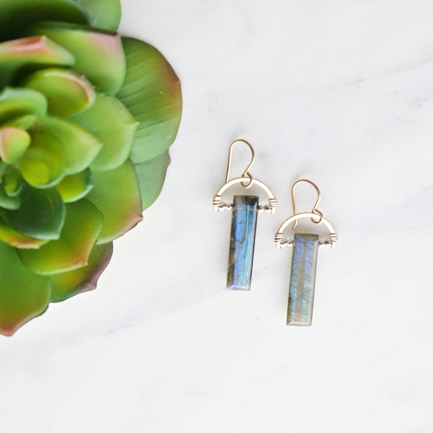 Hammered Hoops: Labradorite + Mixed Metals Necklace and Earrings