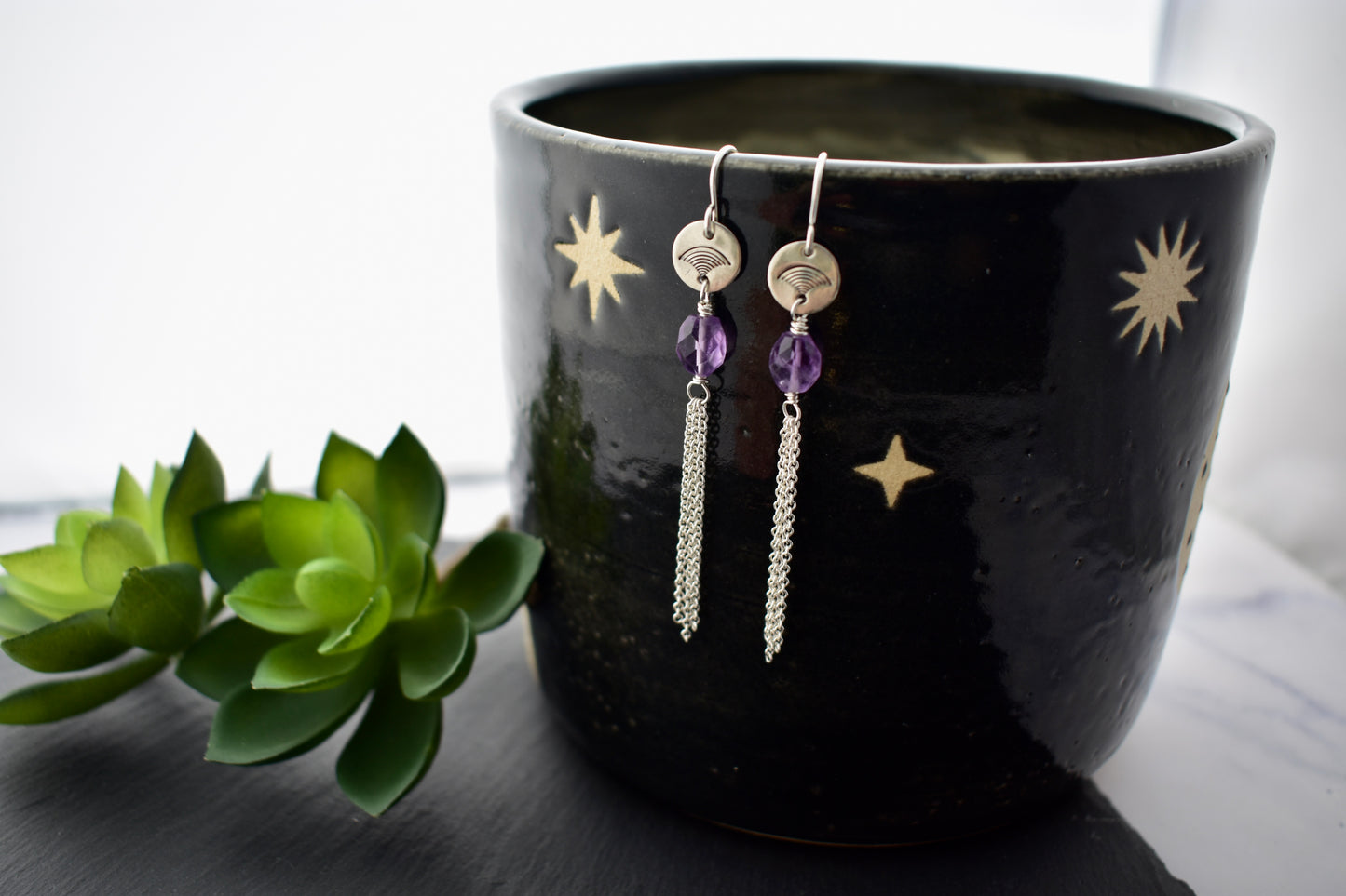 Silver Elements: Amethyst Tassel Earrings