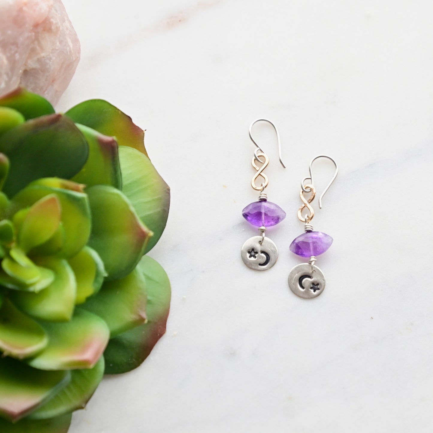 Silver Elements: Amethyst Mixed Metal Earrings