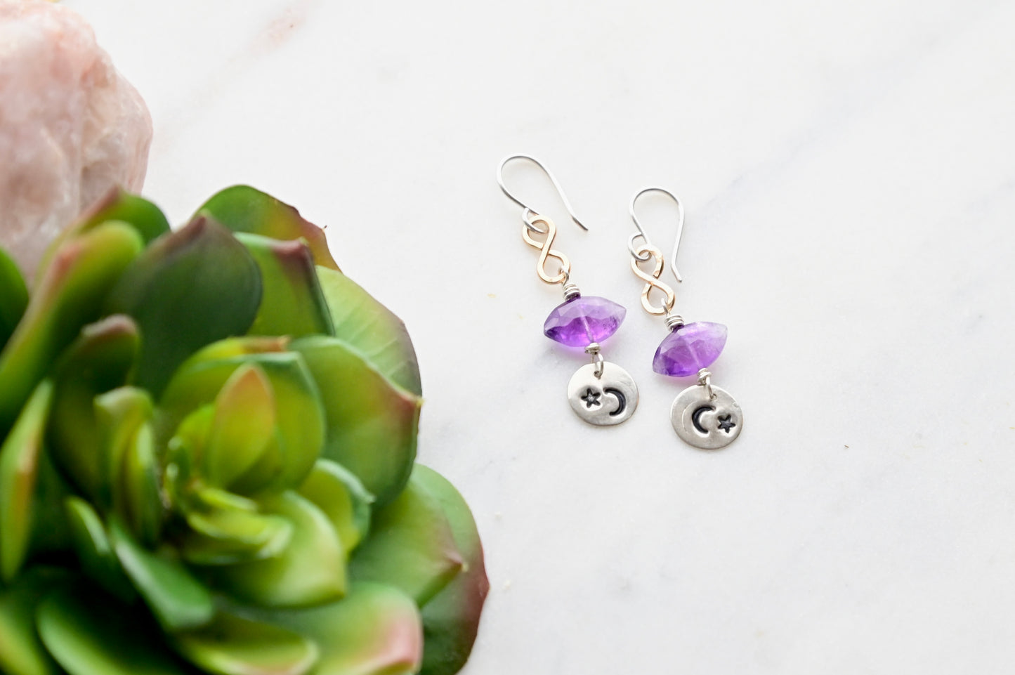 Silver Elements: Amethyst Mixed Metal Earrings
