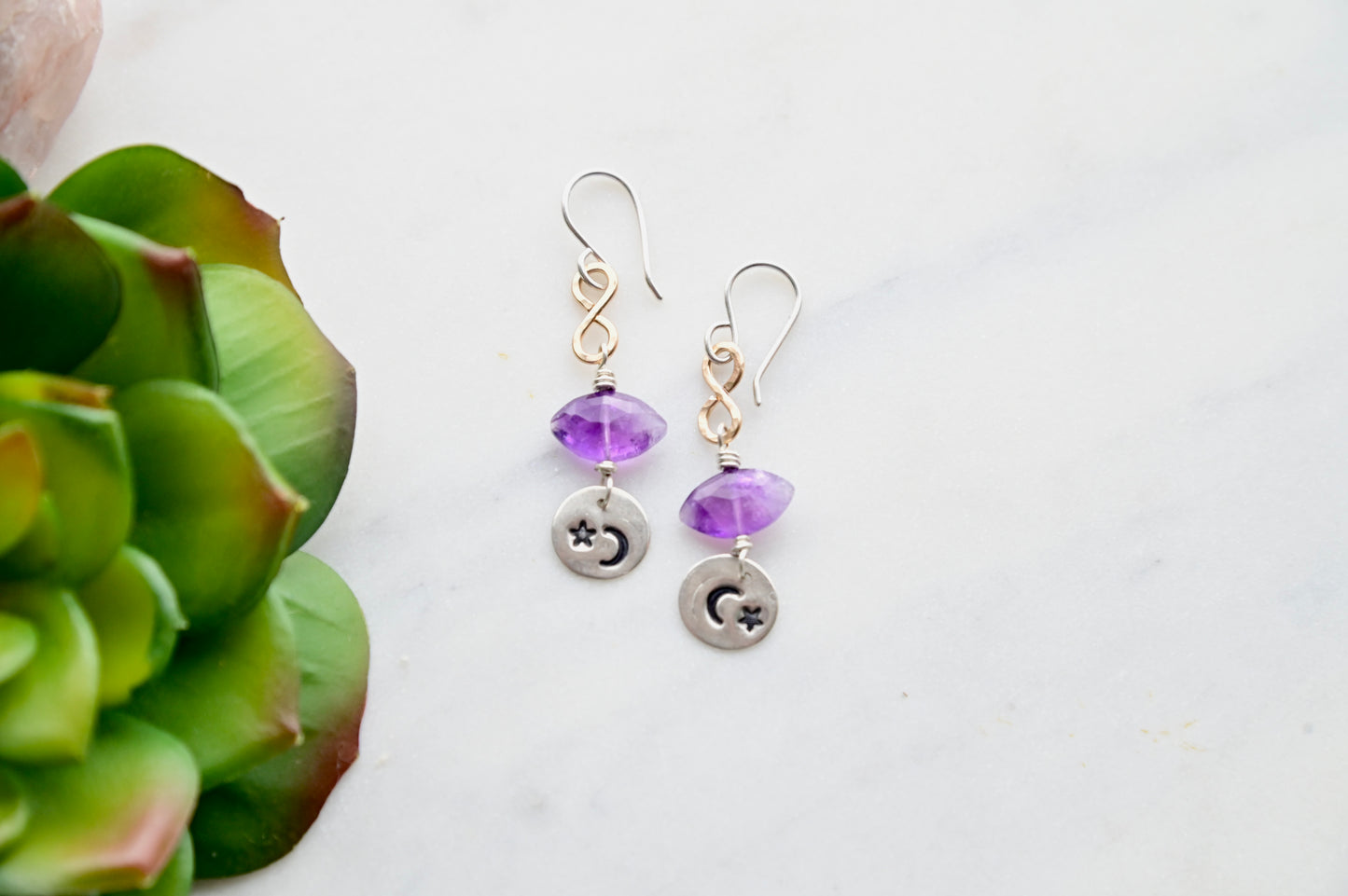 Silver Elements: Amethyst Mixed Metal Earrings